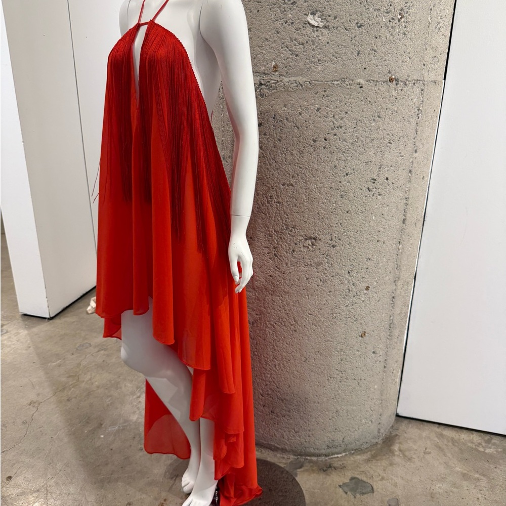 Elegant orange fringe Halter Dress - Picture 2 of 4
